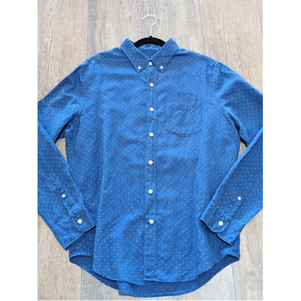 American Eagle Shirt Mens Medium Blue Dotted Print Long Sleeve Button Linen Blnd - Picture 7 of 8